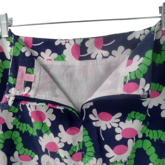 Lilly Pulitzer Tate Yum Yum Mini Skirt Size 10 Bright Navy  Floral Scalloped Hem - Picture 7 of 11